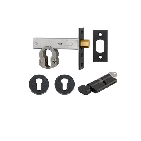 Iver Euro Mortice Deadbolt Kit 70mm Backset with Round Euro Escutcheon Key/Thumb Matt Black