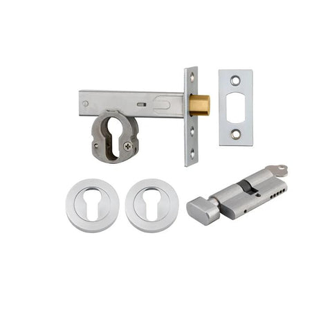 Iver Euro Mortice Deadbolt Kit 60mm Backset with Round Euro Escutcheon Key/Thumb Brushed Chrome