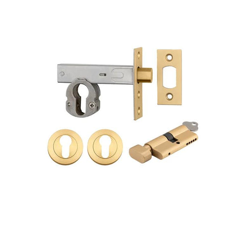 Iver Euro Mortice Deadbolt Kit 70mm Backset with Round Euro Escutcheon Key/Thumb Brushed Brass