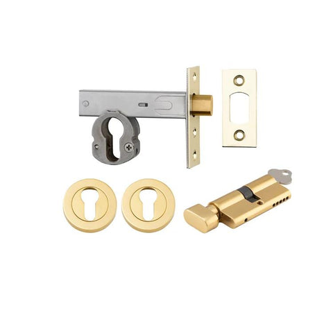 Iver Euro Mortice Deadbolt Kit 60mm Backset with Round Euro Escutcheon Key/Thumb Polished Brass