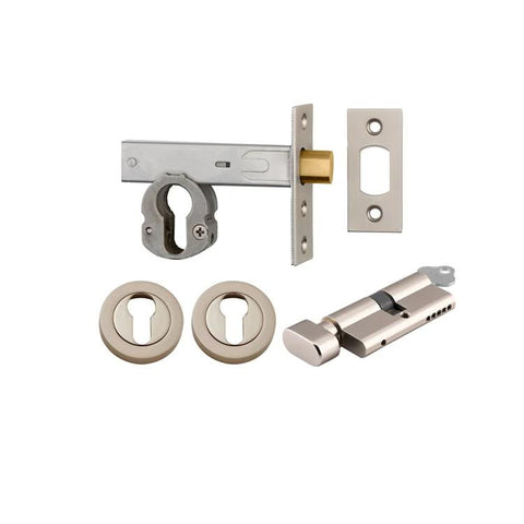 Iver Euro Mortice Deadbolt Kit 60mm Backset with Round Euro Escutcheon Key/Thumb Satin Nickel