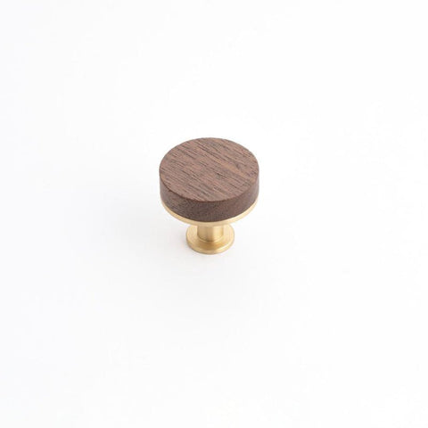 Castella Kereste Cabinet Door Knob 30mm Walnut Satin Brass - primehardware