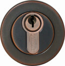 Round bronze lock mechanism on a white background