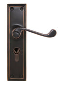 Bronze door handle with lock on a white background