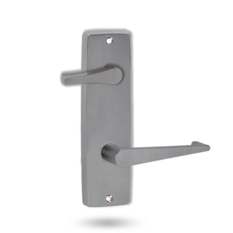Metal door handle on a white background