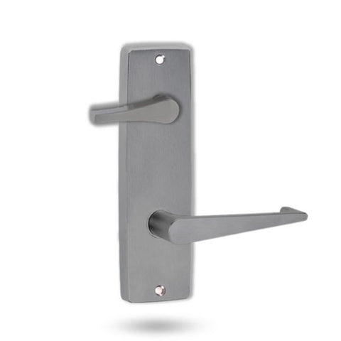 Metal door handle on a white background