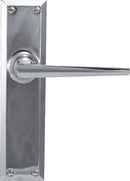 Chrome door handle on a white background