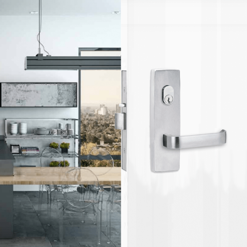 Lockwood 1801 Square End Plate With Cylinder Hole & 131 Lever Satin Chrome 1801/131SC