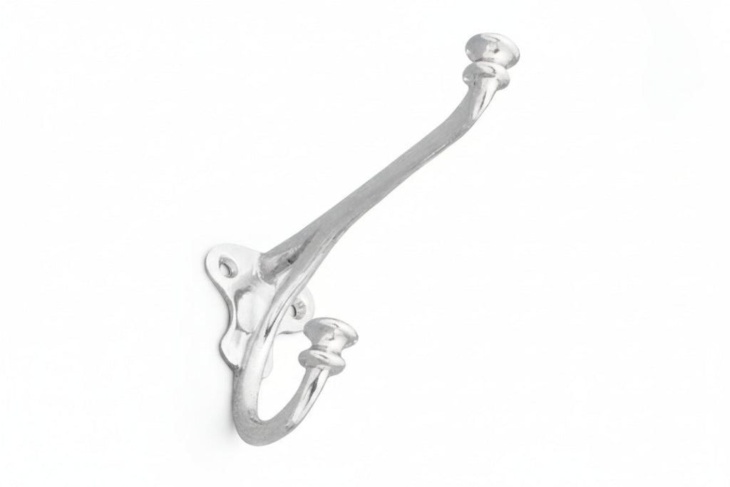 Silver wall hook on a white background