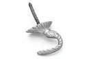 Decorative metal hook with a screw on a white background