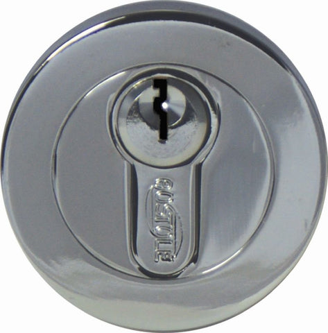 Chrome cylindrical lock on a white background