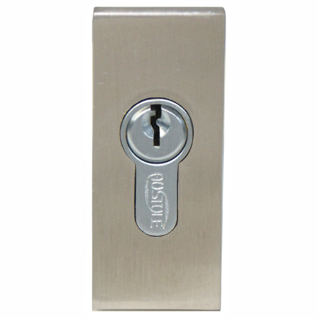 Metal door lock with keyhole on a white background
