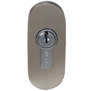 Metal door lock on a white background