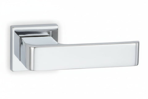Chrome door handle on a white background