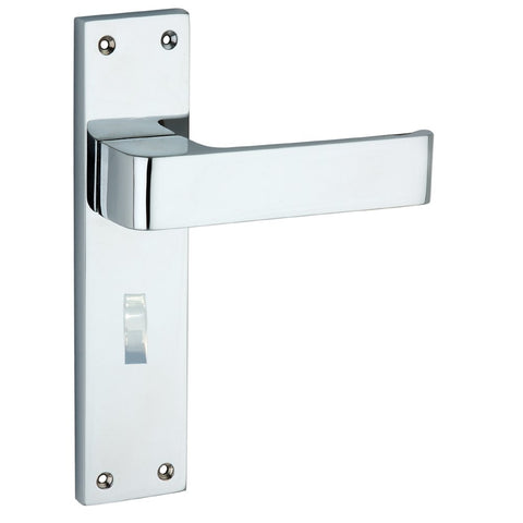 Chrome door handle on a white background
