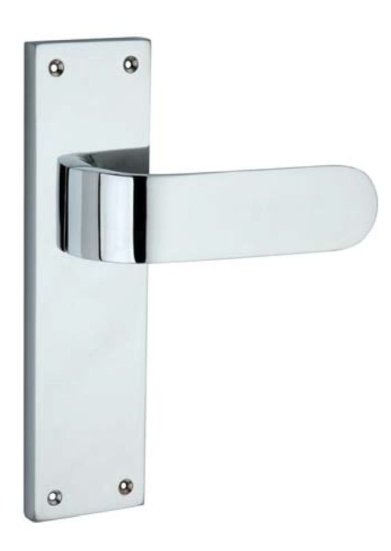 Chrome door handle on a white background