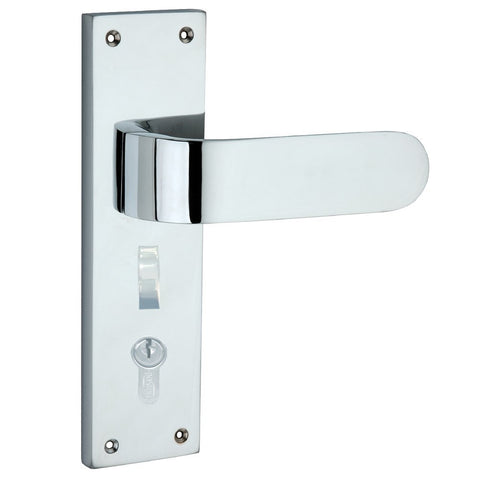 Chrome door handle on a white background
