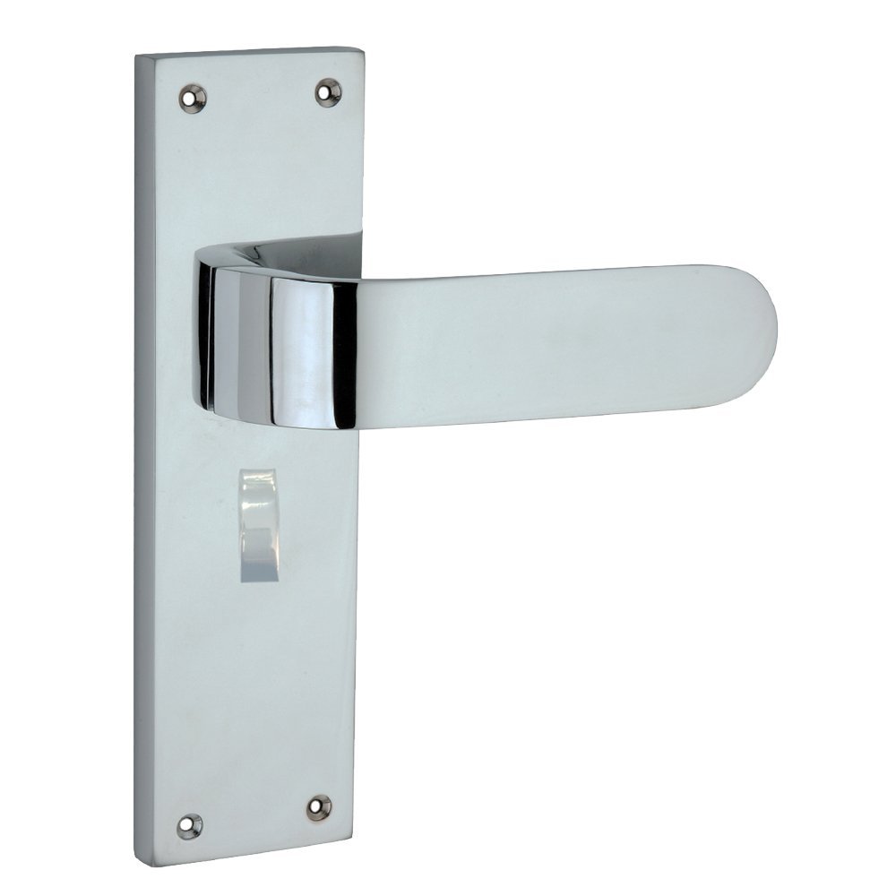 Chrome door handle on a white background