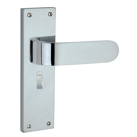 Chrome door handle on a white background