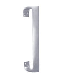 Metallic door handle on a white background