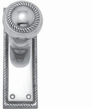 Decorative silver door handle on a white background