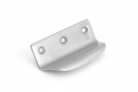 Metal bracket with three holes on a white background