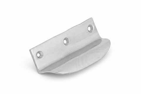 Metal bracket with three holes on a white background