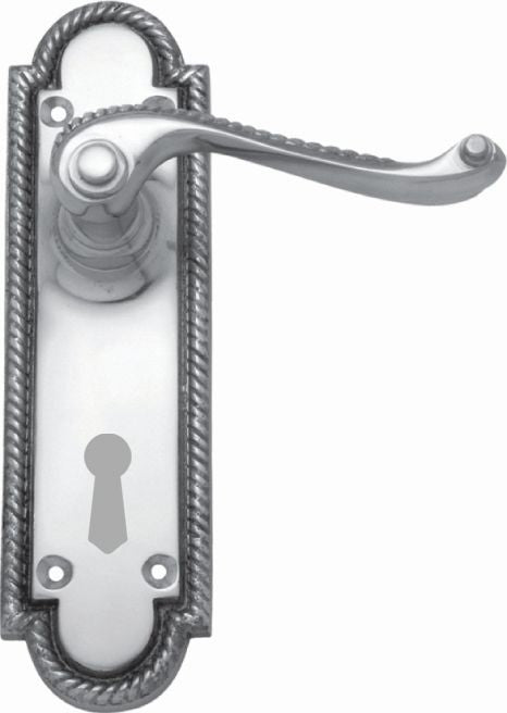 Decorative door handle with intricate design on a white background