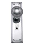 Chrome door handle with a rectangular plate on a white background