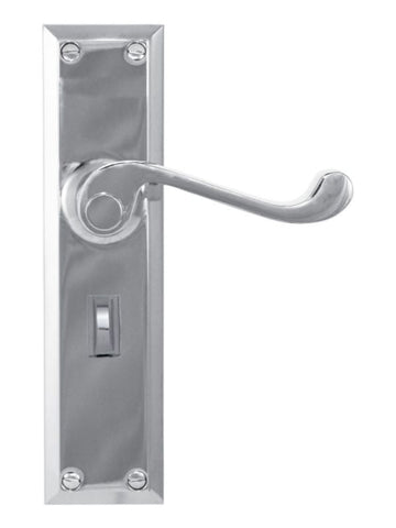 Metal door handle and plate on a white background