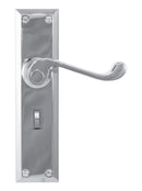 Metal door handle and plate on a white background