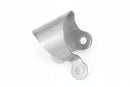 Metal bracket with two holes on a white background