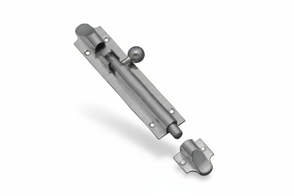 Metal door latch on a white background