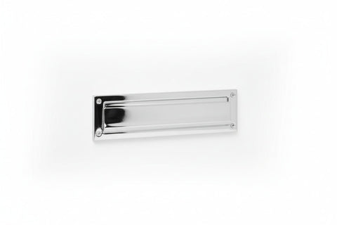 Rectangular white metal plate with screws on a white background