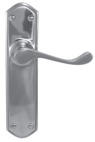 Metal door handle on a white background