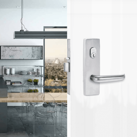 Lockwood 1801 Square End Plate With Cylinder Hole And 180 Lever Satin Chrome 1801/180SC - primehardware