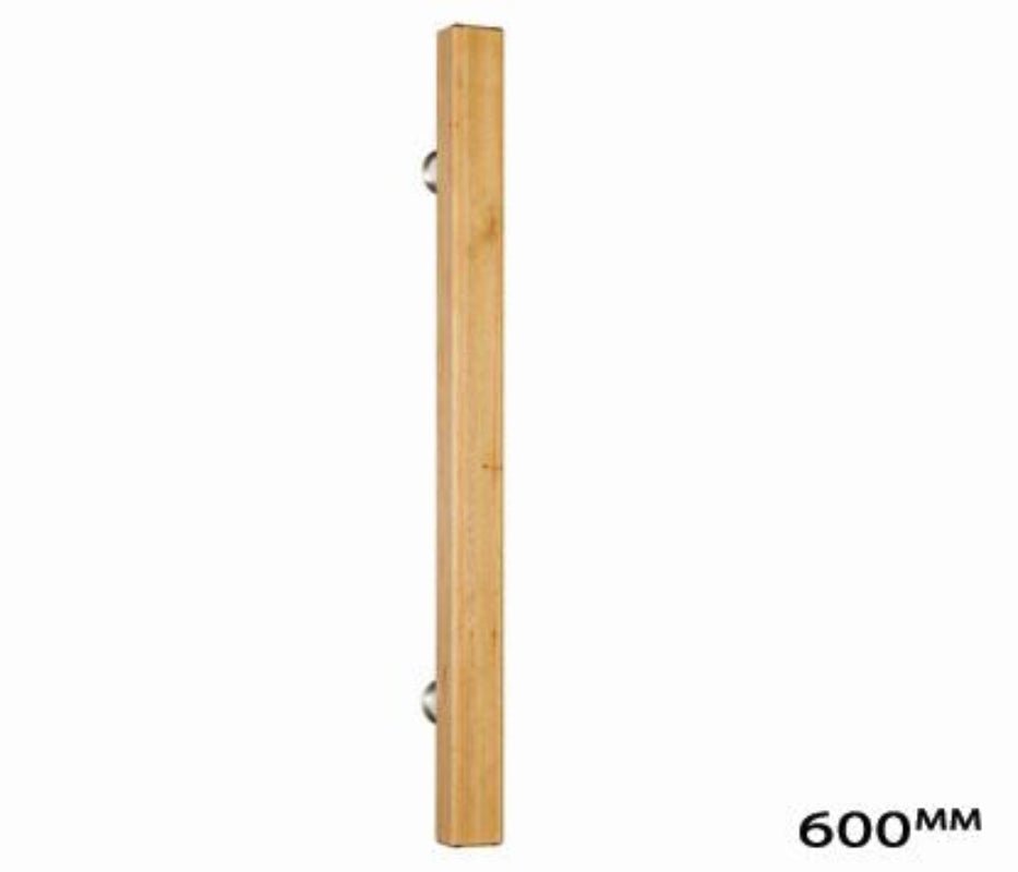 Wooden post with metal brackets on a white background, labeled 600mm.