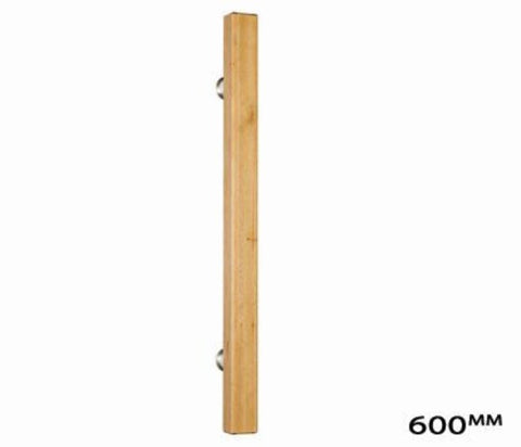 Wooden post with metal brackets on a white background, labeled 600mm.