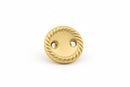 Gold button with rope pattern on a white background