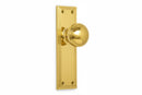 Polished brass door handle on a white background
