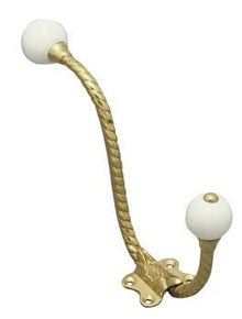 Superior Brass Hat & Coat Hook Porcelain Ball Polished Brass 140mm