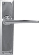 Chrome door handle on a white background