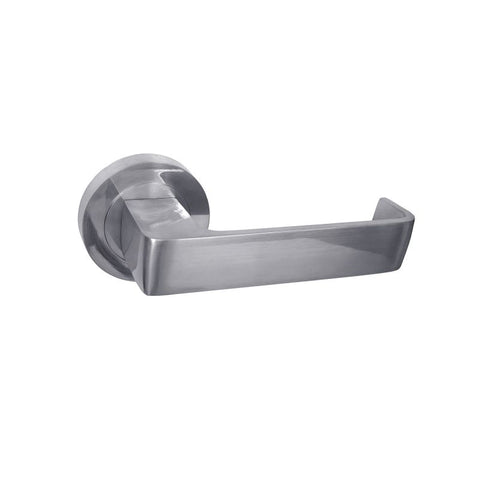 Metallic door handle on a white background