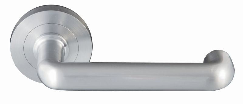 Metal door handle on a white background