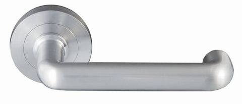 Metal door handle on a white background