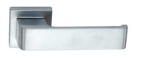 Metallic door handle on a white background