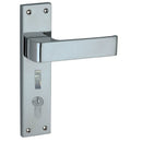 Chrome door handle with lock on a white background