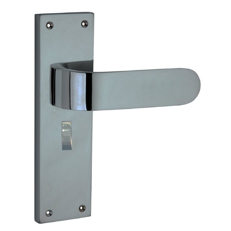 Door handle with metallic finish on a white background