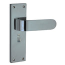 Door handle with metallic finish on a white background