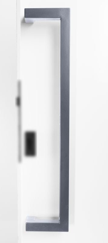 White door with a silver handle on a white background